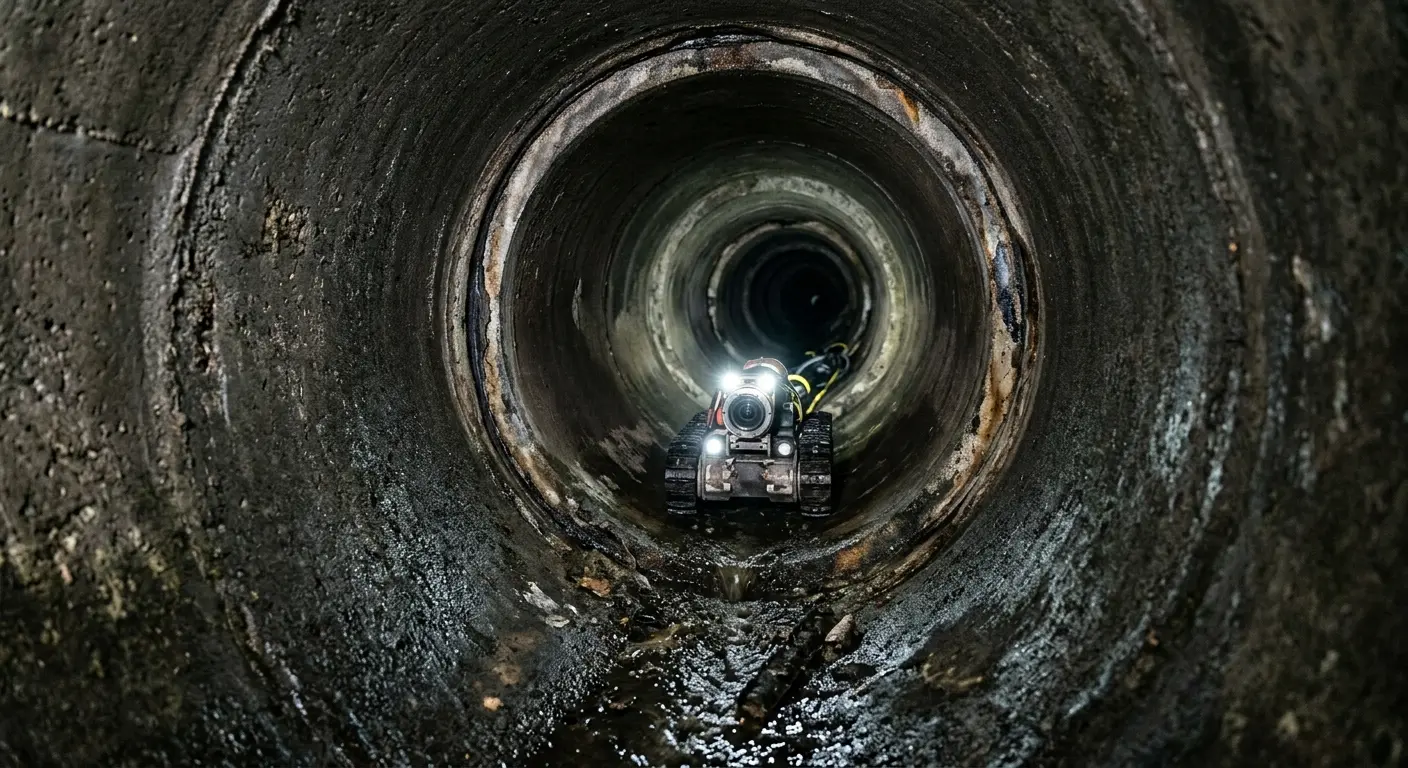 Robotic sewer camera inspecting pipe interior for Drain Snake Service in Oakdale